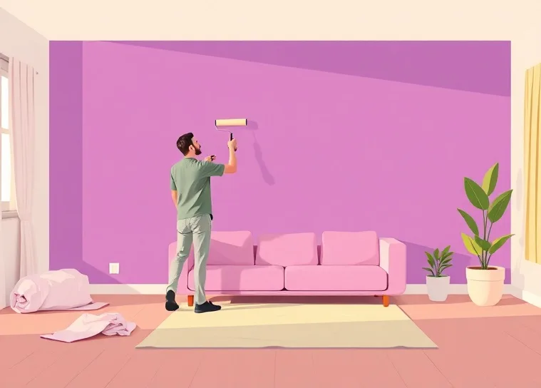 Peintre appliquant la peinture au rouleau sur un mur de salon