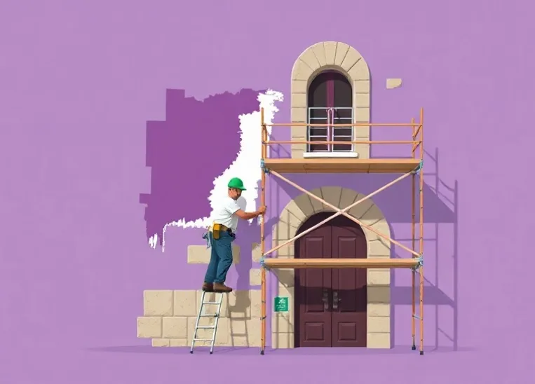 Ravalement de façade en pierre, nettoyage et application d'enduit