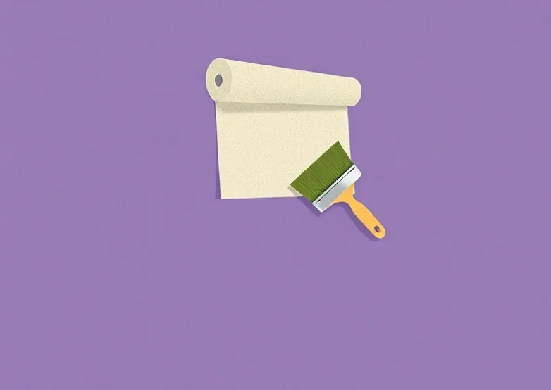 Pose de papier peint, rouleau et brosse à maroufler